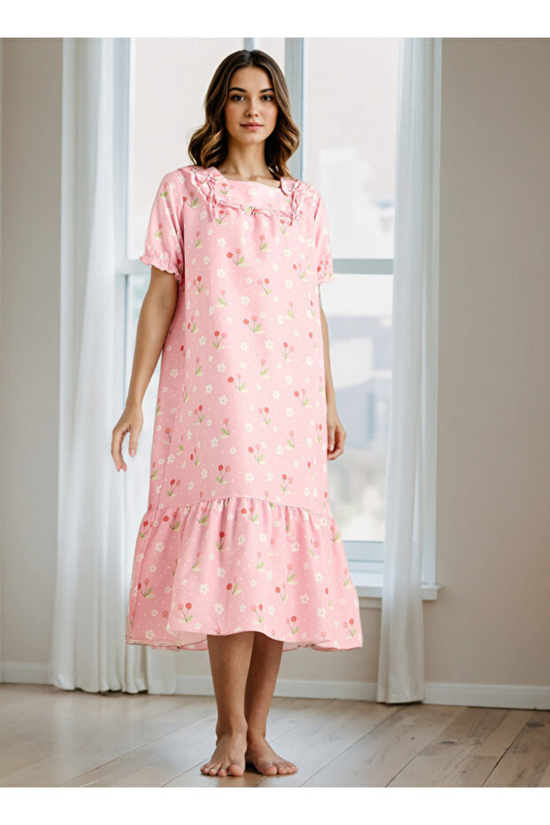 Floral Print Square Neck Night Dress