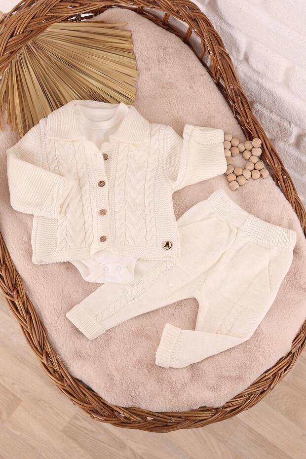 Ecru Bodysuit Knitted 3-Piece Baby Set