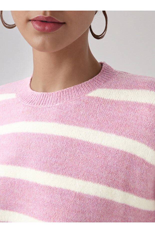 سترة مخططة طاقم الرقبة - 4