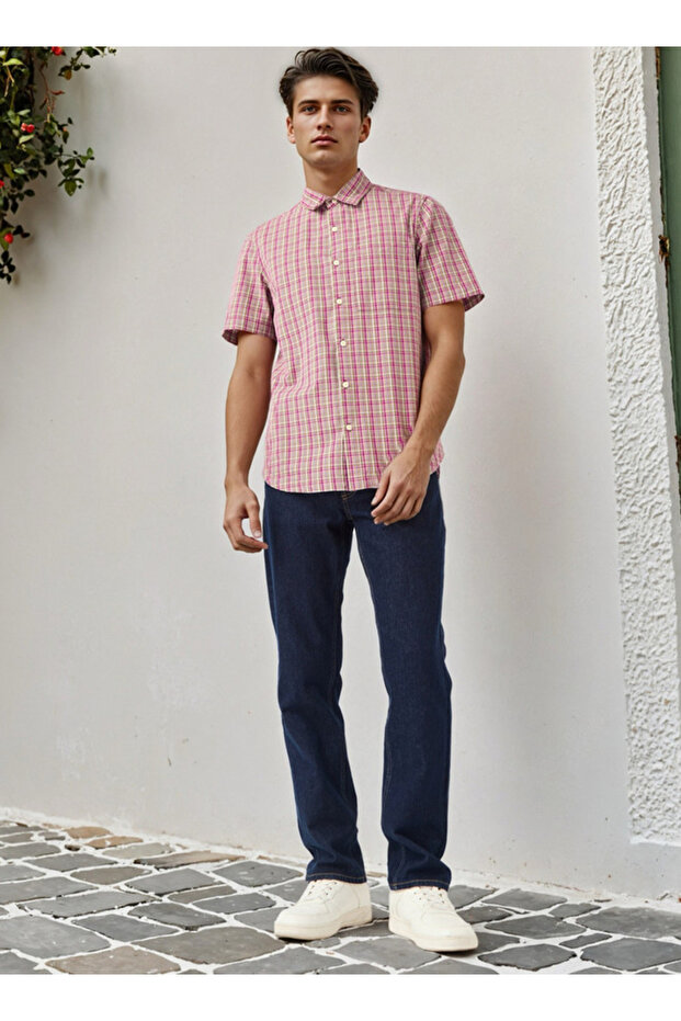 قميص منقوش بياقة وقصة عادية - 2