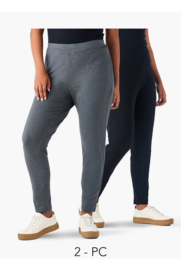 Set of 2 - Plus Size Ulla Popken Elasticated Waist Leggings