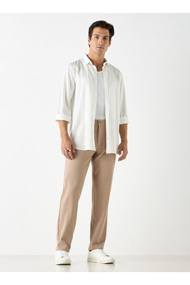 Regular Fit Pants with Button Closure and Pockets - 2