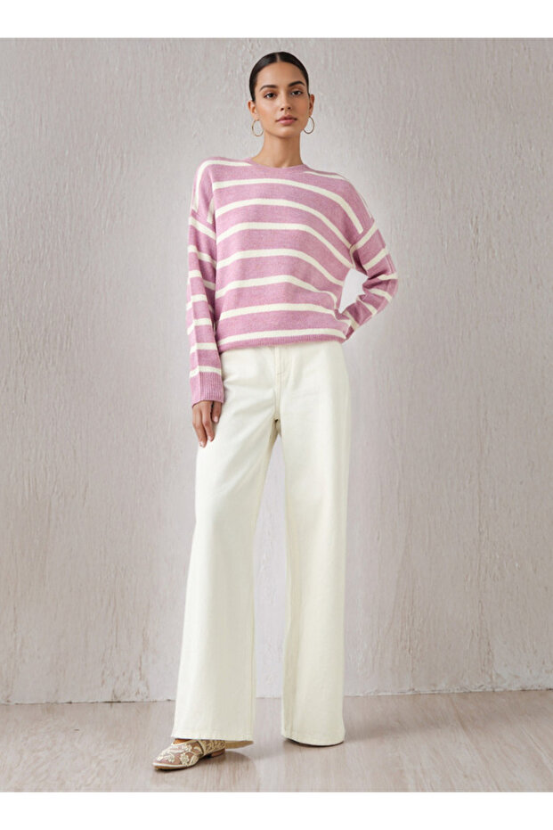 سترة مخططة طاقم الرقبة - 2