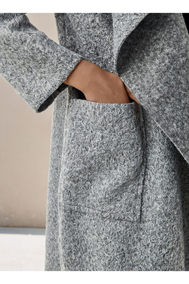 Knee Length Polyester Waterfall Collar Trench Coat - 4