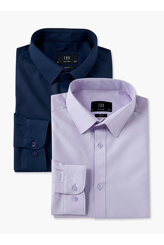 Set of 2 - Regular Fit Collared Shirt with Long Sleeves