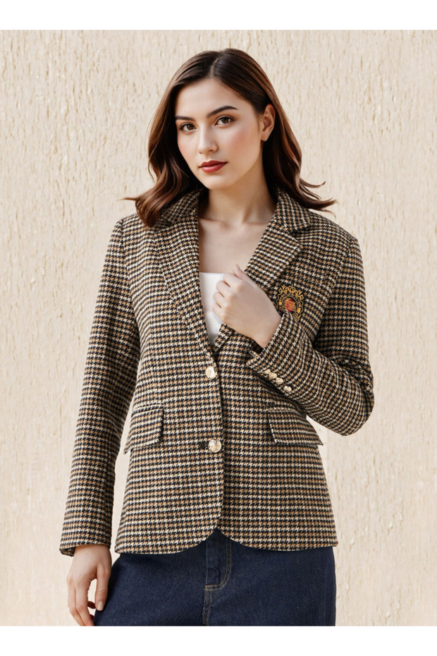 Cotton Tuxedo Jacket with Houndstooth Texture - 1