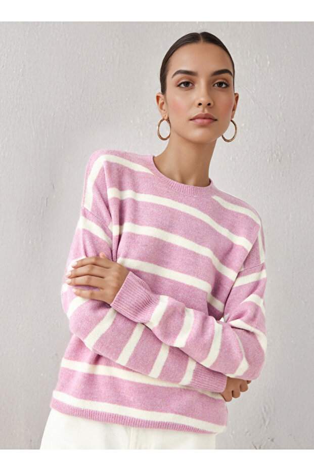 سترة مخططة طاقم الرقبة - 1