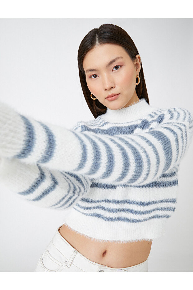 Women's Blue Striped Sweater 3WAL90059HT