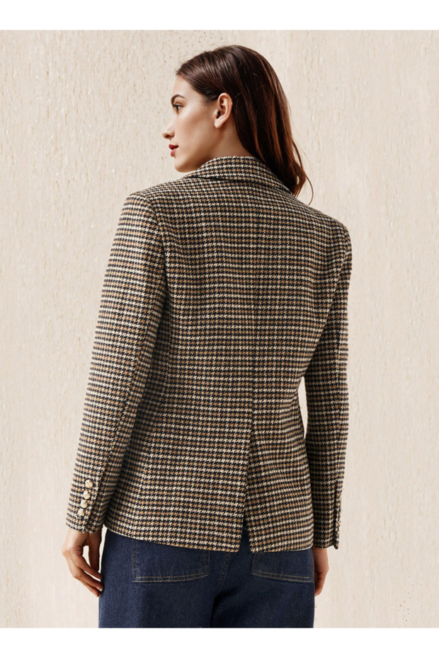 Cotton Tuxedo Jacket with Houndstooth Texture - 3
