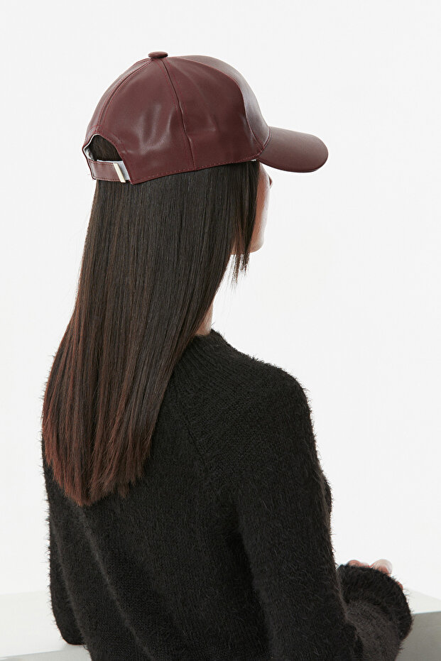 Faux Leather Back Adjustable Cap Hat - 4