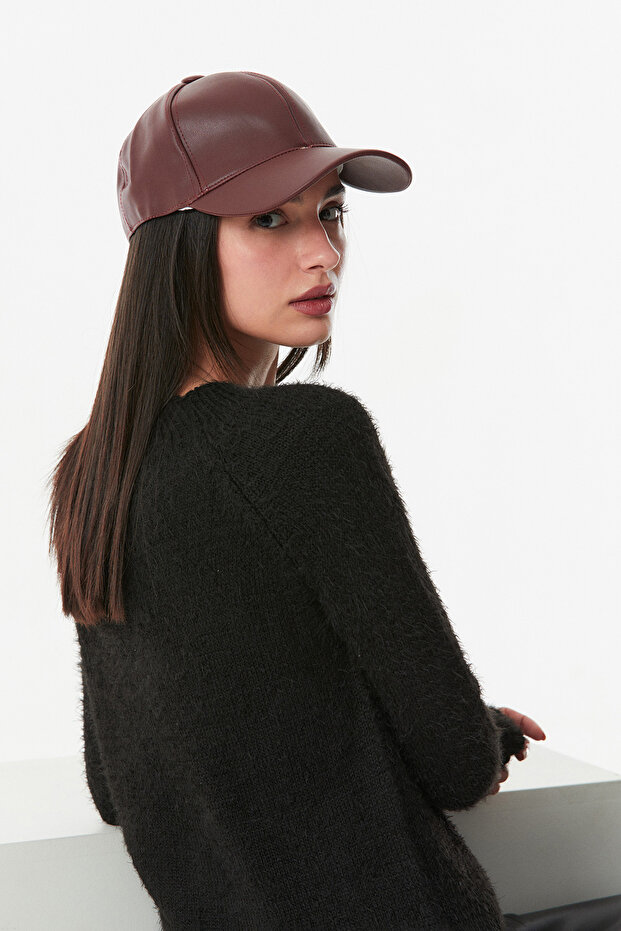 Faux Leather Back Adjustable Cap Hat - 3