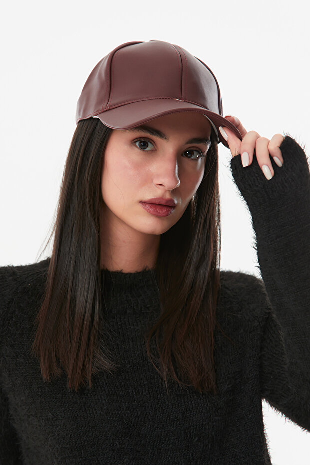 Faux Leather Back Adjustable Cap Hat - 1