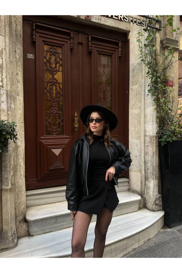 Yakalı Bomber Deri Ceket - 8