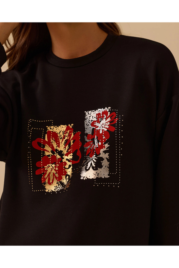 Çiçek Baskılı Sweatshirt - 5