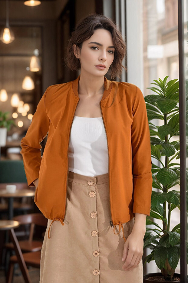 20022364 Slim Gabardine Skirt Lace-Up College Coat Cinnamon