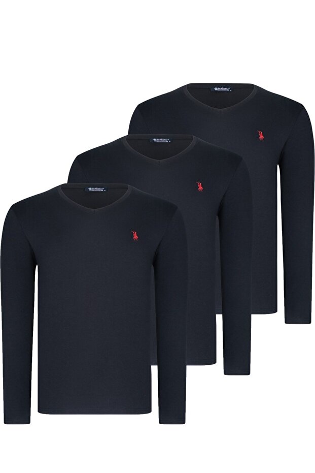 TRIPLE SET T8587 DEWBERRY V-NECK MEN'S SWEATSHIRT-BLACK-BLACK-BLACK