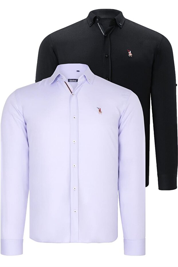 DOUBLE SET G674 DEWBERRY MEN'S SHIRT-BLACK-LILA