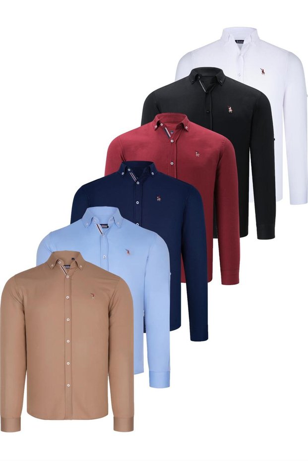 Men's Cotton Shirt Set of 6 Black-White-Navy Blue-Camel-Burgundy-Baby Blue G674