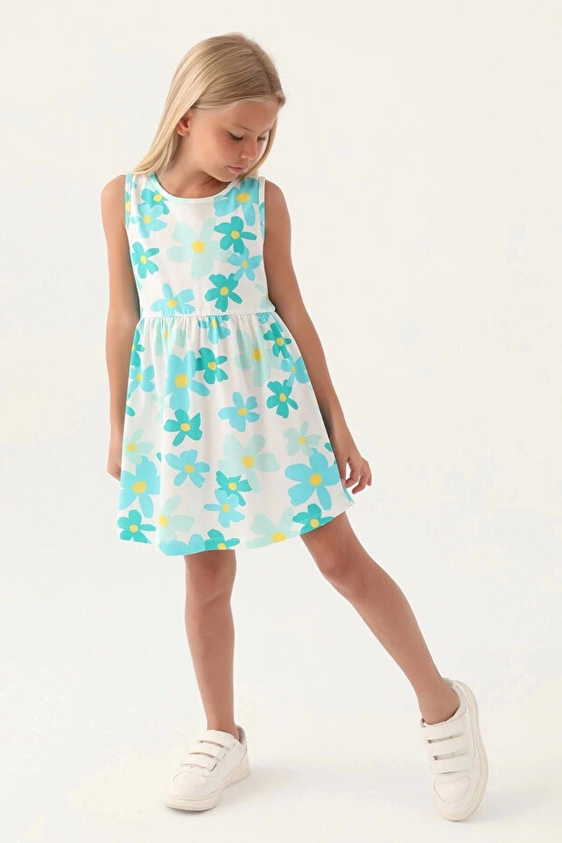 Girl's dress - turquoise flower