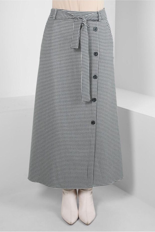 Button Detail Belted Skirt 60514