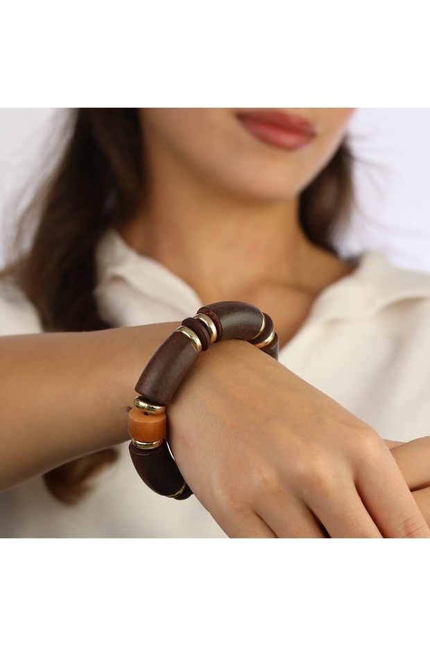 Wooden Beaded Bracelet Brown