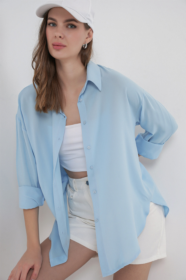 Women's Oversized Viscose Shirt 3785 - Light Blue