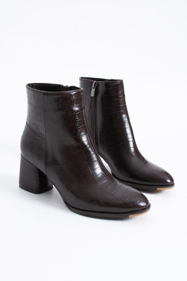 Sery low heel women's heeled boots coffee croc