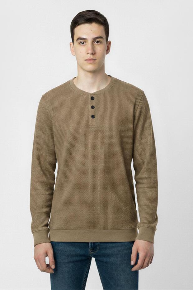 Seasonal Button Detailed Bawelna Fabric Long Sleeve Boys' Sweatshirt