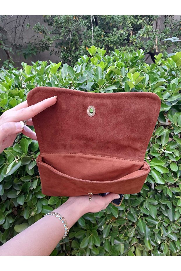Kapaklı Süet El Çantası - 7