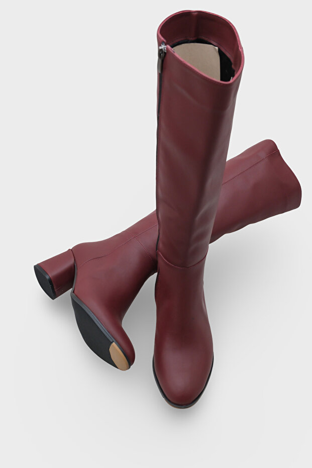 Ovális orrú oldalsó cipzáras bordó sarkú női csizma - 4