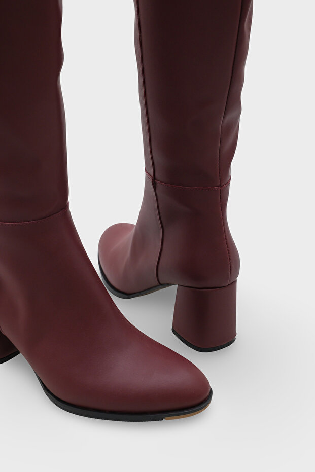 Ovális orrú oldalsó cipzáras bordó sarkú női csizma - 5