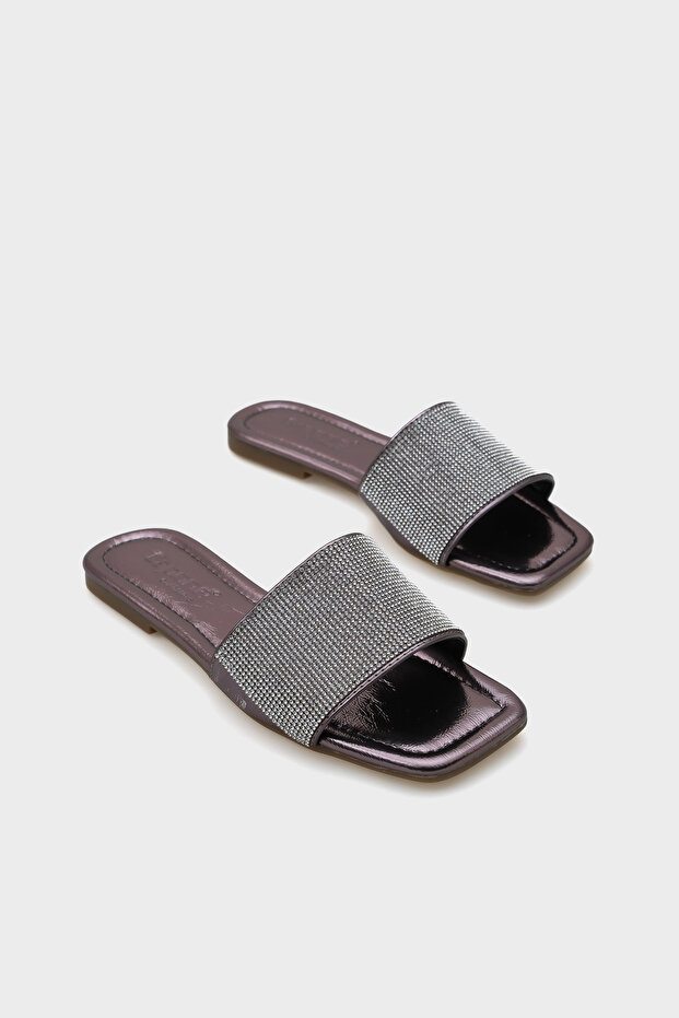 Stoned Single Strap Flat Heel Women's Slippers