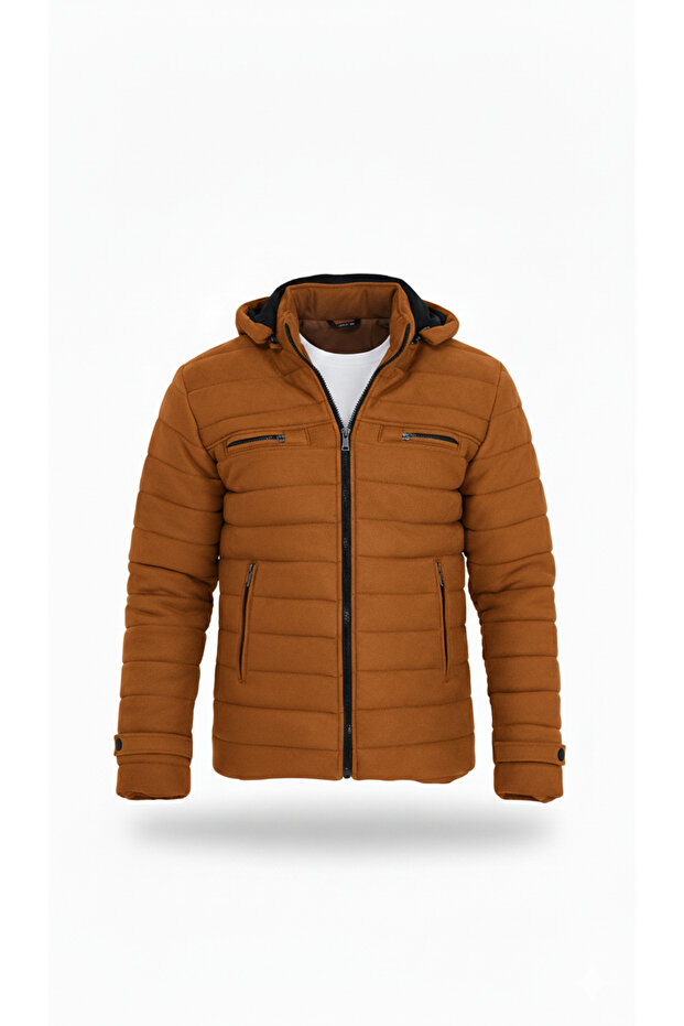 Men's Tan Slim Fit Hooded Suede Coat