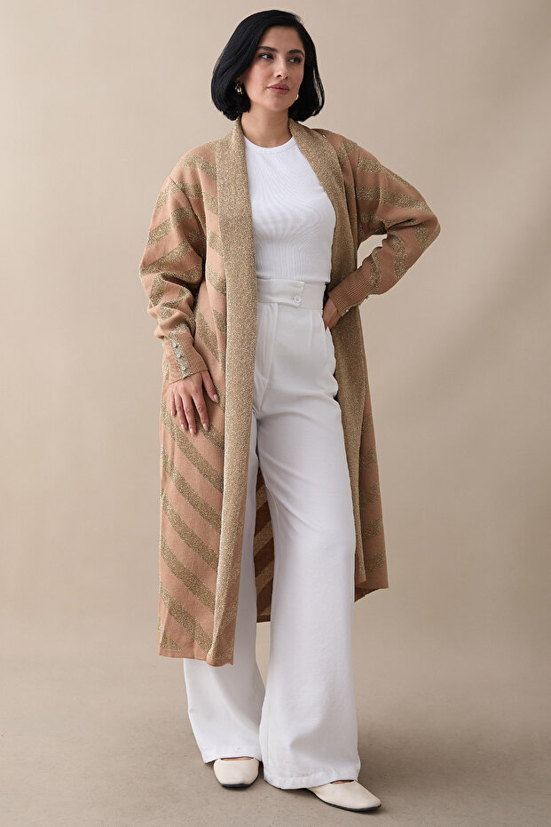 Sim Detaylı Camel Triko Ceket - 3