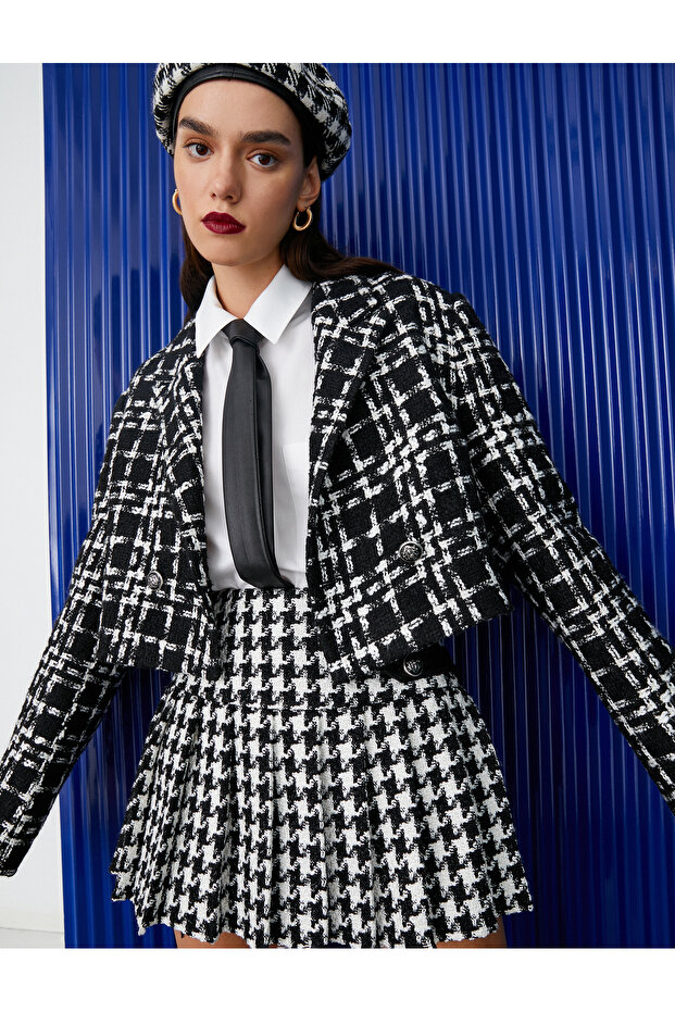 Crop Tweed Blazer Jacket Double-Breasted Arma Buttons
