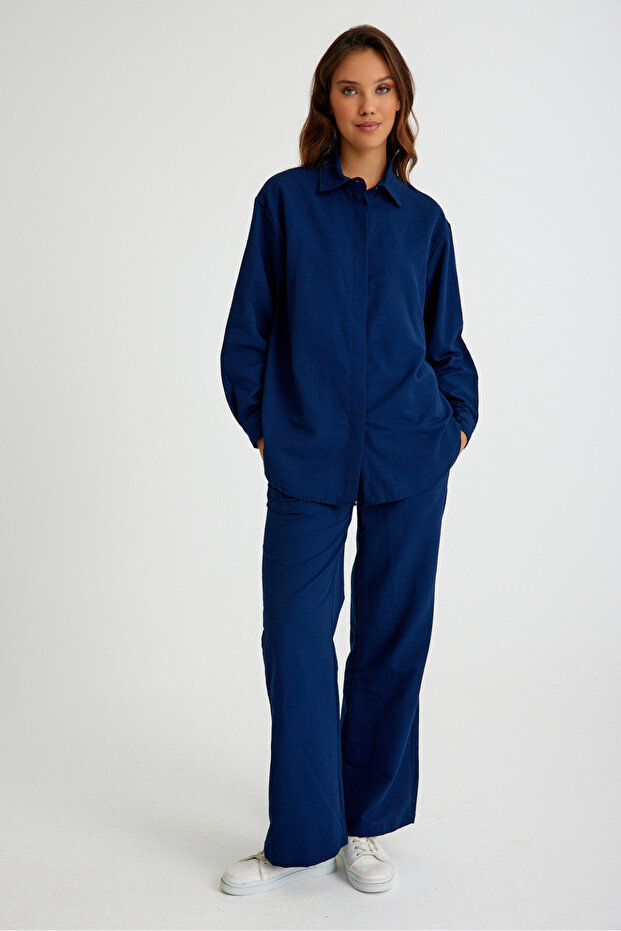 طقم كتان كاجوال مزدوج الجزء السفلي العلوي - 1