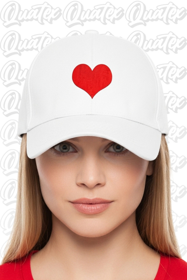 Heart Embroidered Hat – White 100% Cotton Gabardine Unisex Model