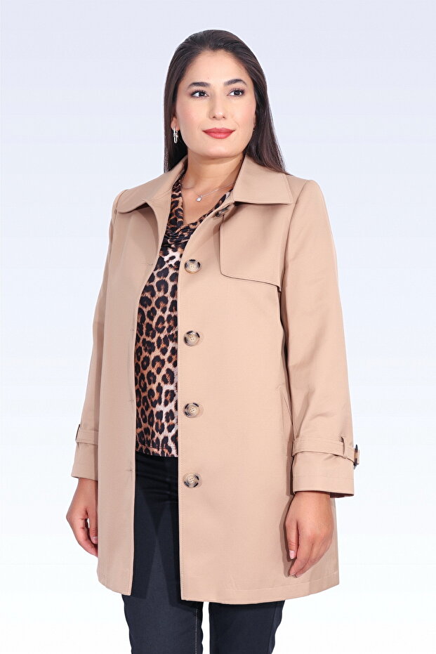 60076 CAMEL MİDİ BOY TRENÇKOT - 8