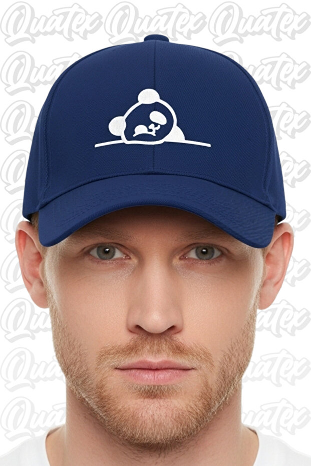 Panda Embroidered Hat – Navy Blue 100% Cotton Gabardine Unisex Model