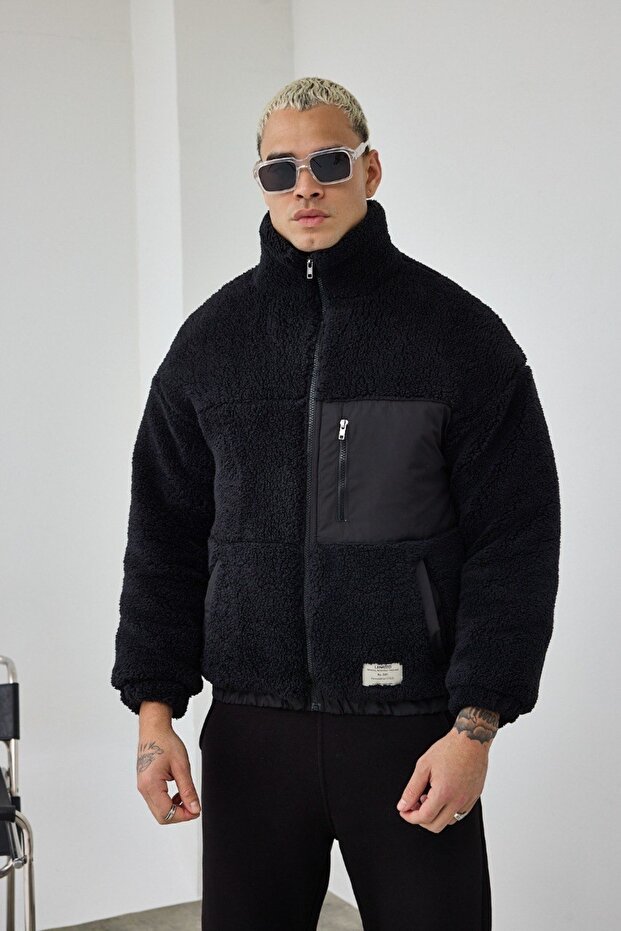 Erkek Astarlı Siyah Peluş Mont Mz86060 - 1