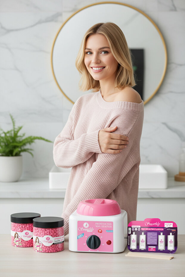 2 x Pudralı Soyulabilen Boncuk Ağda + Premium Ağda Isıtıcı Makine + Ağda Yağı+ Spatula Seti - 4