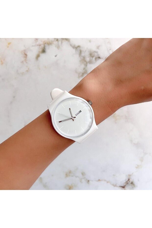 Silicone Cord Calendar Unisex Wristwatch - White Bb0001