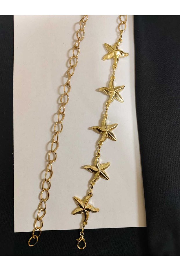 Gold 5-Star Detailed Adjustable Women's Belt Trouser Belt Dress Belt Shirt Belt