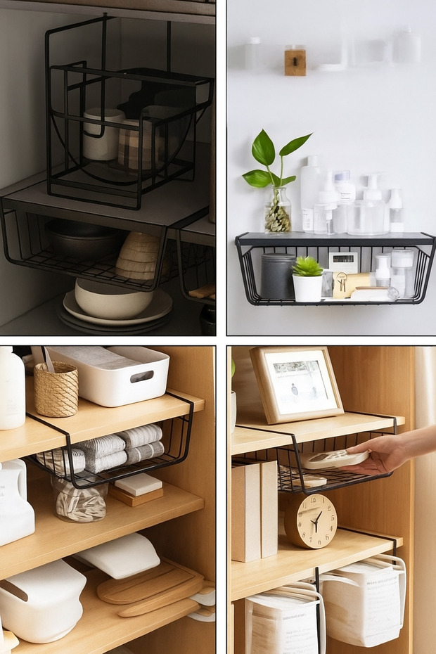 Kangaroo Shelf Black Bathroom Honeycomb Top Cabinet Shelf Kitchen Organizer
