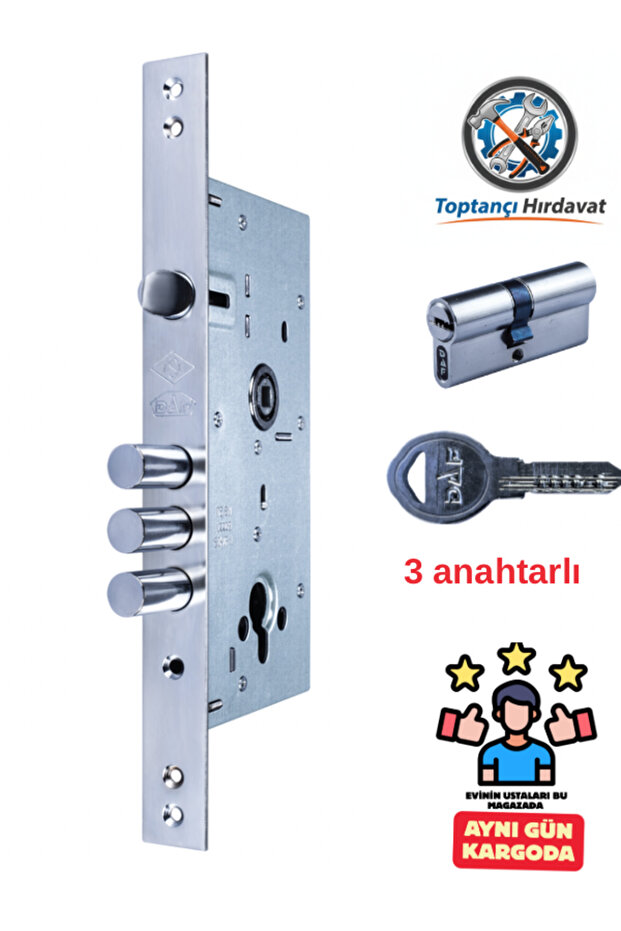 Çelik Kapı Kilidi barelli karşılıklı 3 anahtar sistem barelli monoblok - 1