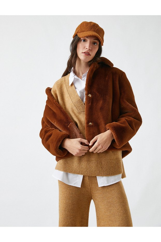 Çıtçıtlı Peluş Mont