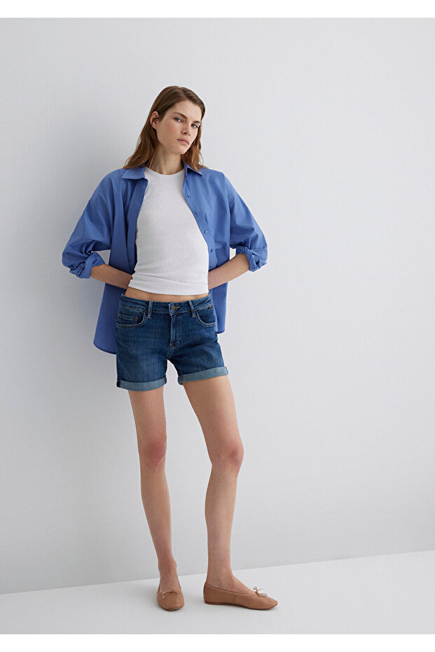 Pixie Casual Koyu Mavi Jean Şort 1437090726 - 1