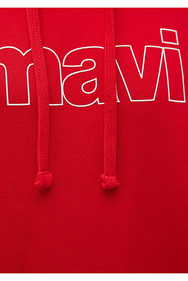 Červená mikina s kapucí s potištěným logem 065606 -82054 - 7