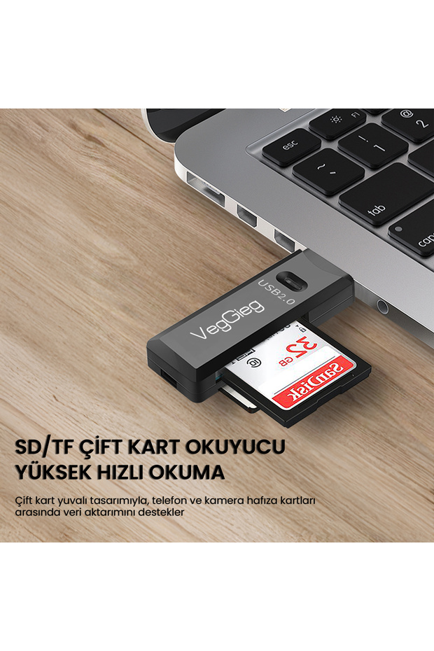 قارئ بطاقات الذاكرة USB 2.0 SD وMicro SD باللون الأبيض - 6