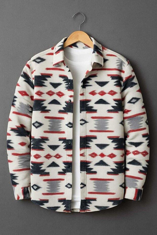 Textured Patterned Fleece Shirt